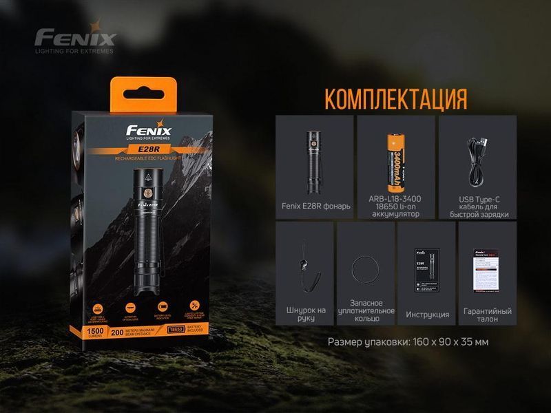 Ручний ліхтарик Fenix E28R 1500лм USB Type-C (Чорний)