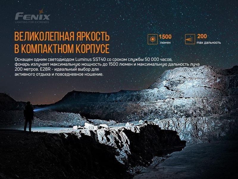 Ручний ліхтарик Fenix E28R 1500лм USB Type-C (Чорний)