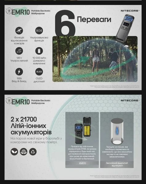 Фумигатор с ультразвуковым отпугивателем Nitecore EMR10 + АКБ 21700 + пластины