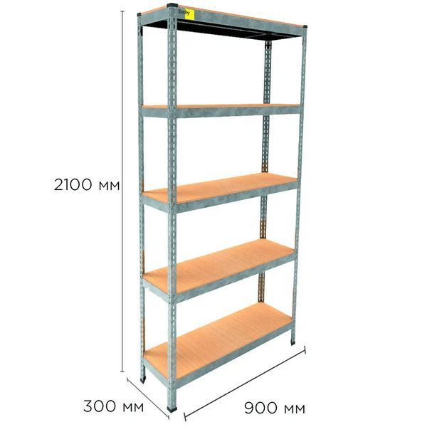 Металевий стелаж Emby Light Series (розмір 2100х900x300мм) 5 полиць ДСП до 100кг Оцинкований