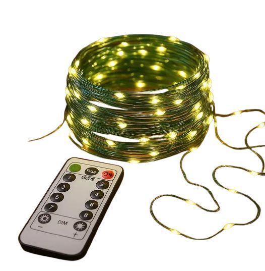 Гирлянда светодиодная Роса 200м 2000 Led от сети на зеленой проволоке + пульт ДУ (Теплый белый)