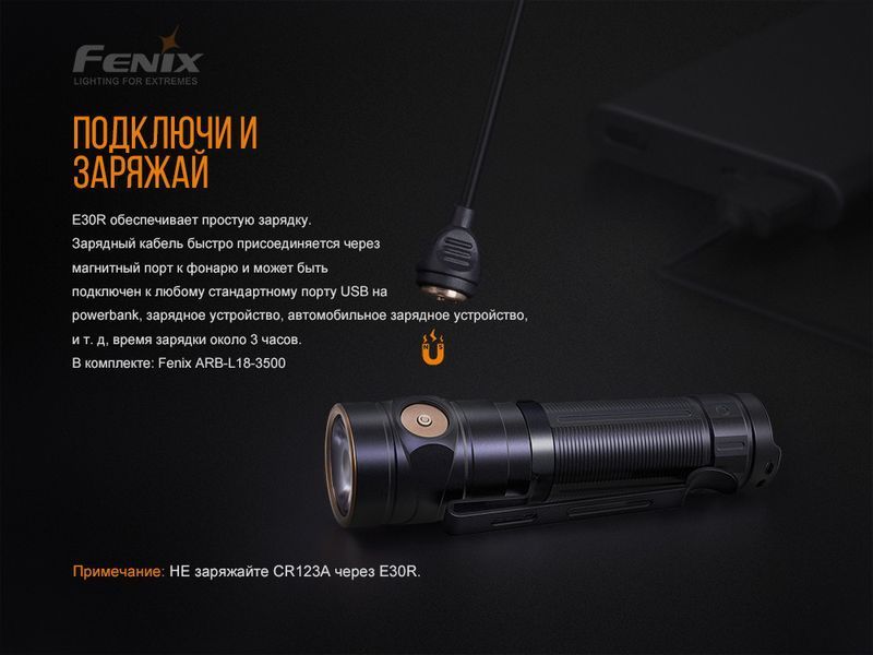 Ручний міні ліхтарик Fenix E30R Cree XP-L HI LED 1600лм micro USB (Чорний)