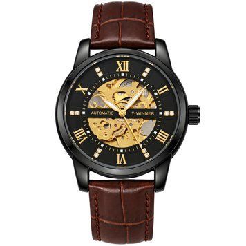 Годинник чоловічий механічний Winner Triumph Leather Brown (2 ремінці)