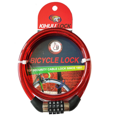 Кодовий велосипедний замок Kihuu 001 (10х800 мм) на 4 цифри (Червоний)