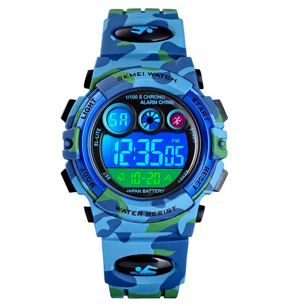 Дитячий спортивний годинник Skmei 1547 Kids (секундомір, будильник) Світло-синій камуфляж