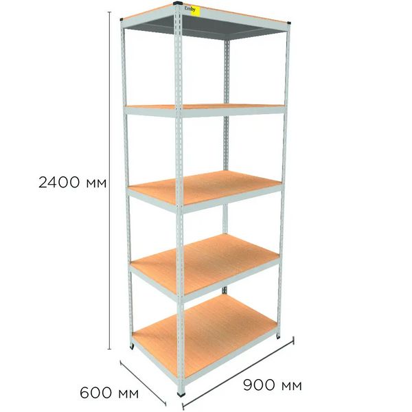 Металлический стеллаж Emby Light Series 5 полок ДСП до 100кг (размер 2400х900x600) Белый