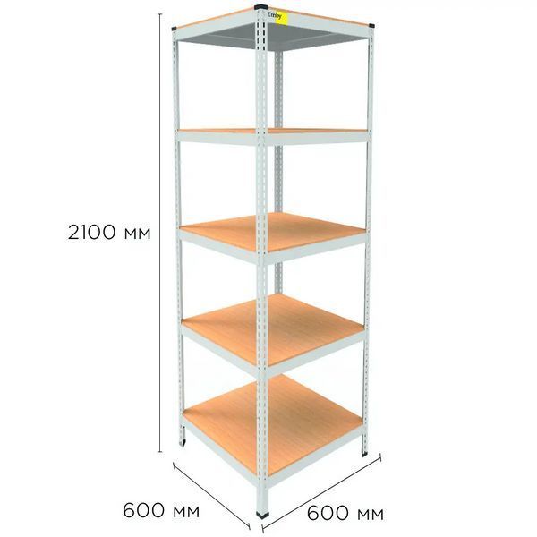 Металевий стелаж Emby Light Series (розмір 2100х600x600мм) 5 полиць ДСП до 100кг Білий
