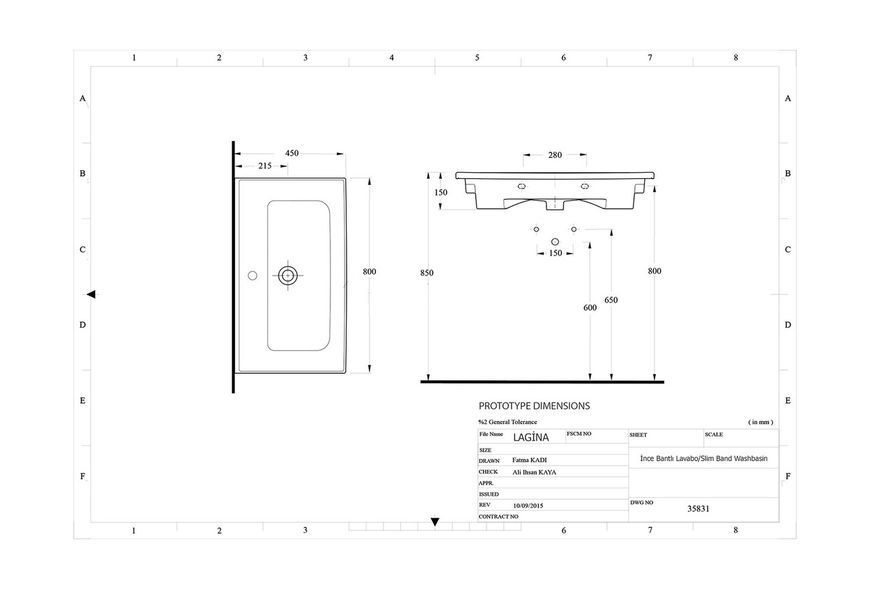 Врізна раковина EGE Vitrifiye Lagina 800x150x450 мм (35831) Білий