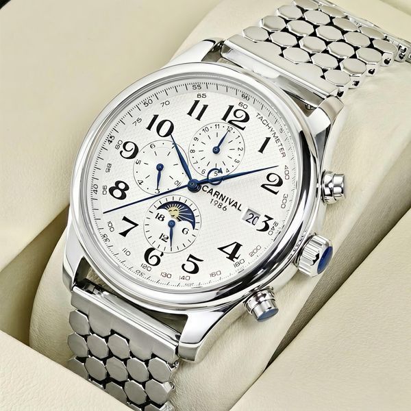 Часы мужские механические Carnival Masters Silver Honey (2 ремешка)