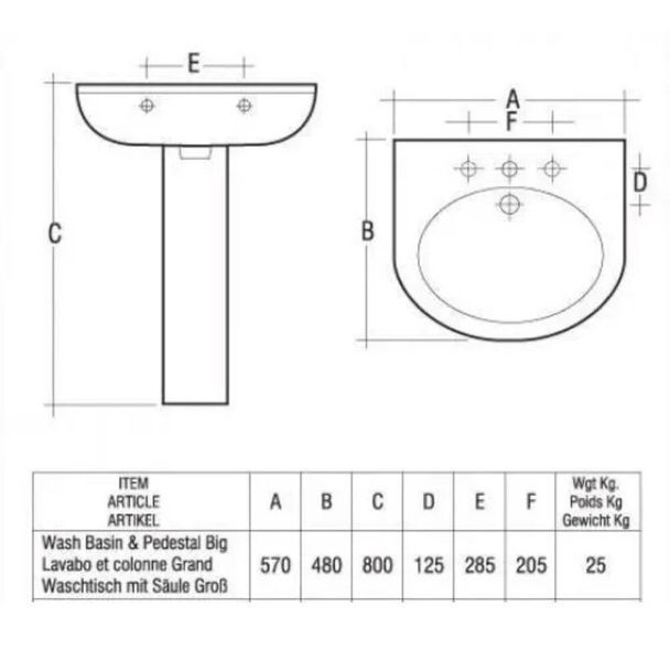 Комплект раковина + ніжка RAK Ceramics Cynthia Wash Basin (57 см) Блакитний