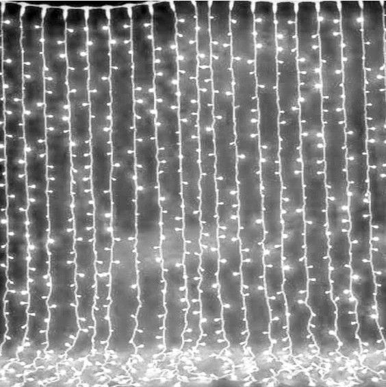 Гірлянда штора завіса Водоспад 3х3 м 320 LED (білий шнур, з перехідником) Біле світло