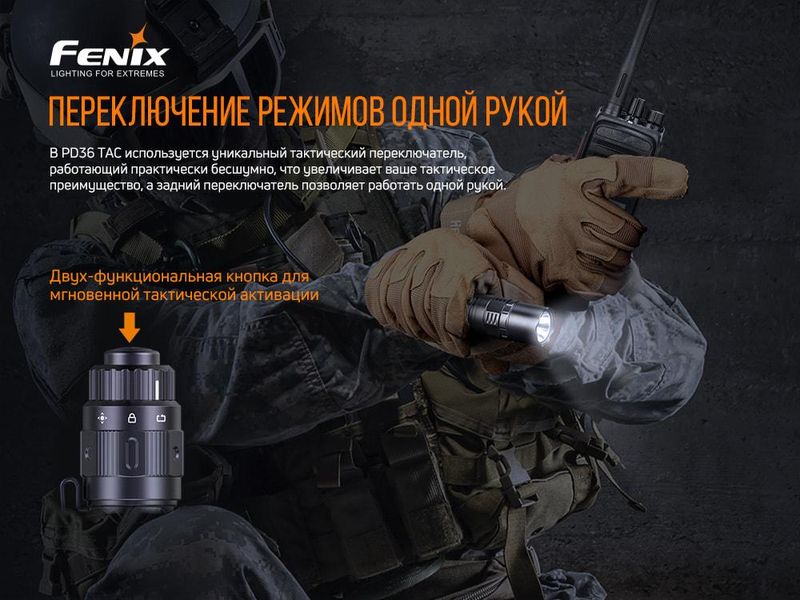 Ручной фонарик Fenix PD36TAC 3000лм 21700 (Черный)