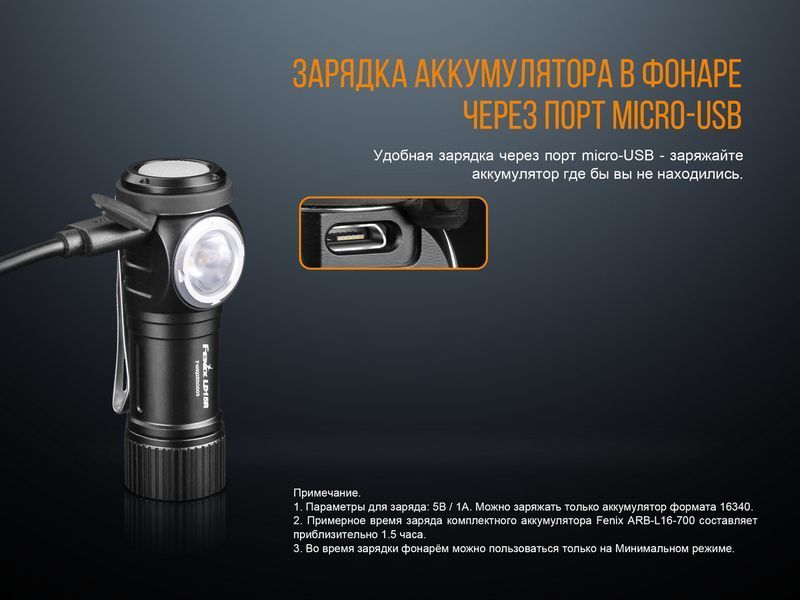 Ручний міні ліхтарик Fenix LD15R Cree XP-G3 500лм micro-USB (біле + червоне світло) Чорний