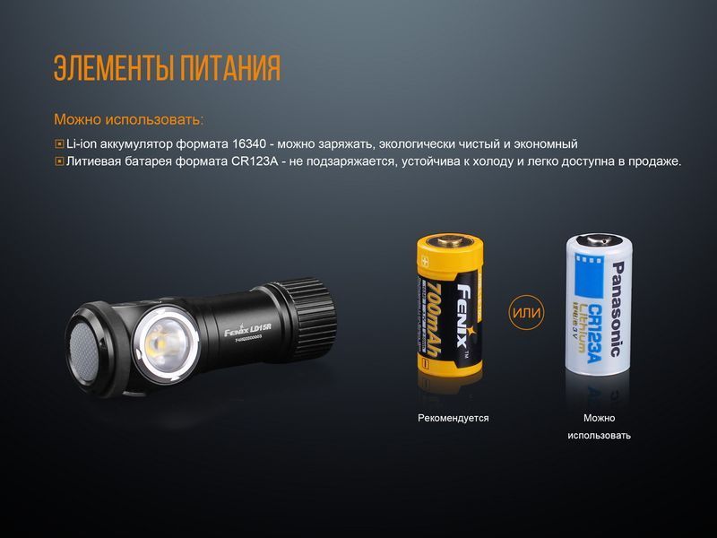 Ручний міні ліхтарик Fenix LD15R Cree XP-G3 500лм micro-USB (біле + червоне світло) Чорний