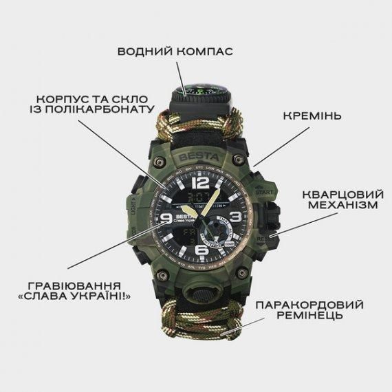 Чоловічий наручний годинник Besta Military з компасом (Камуфляж)