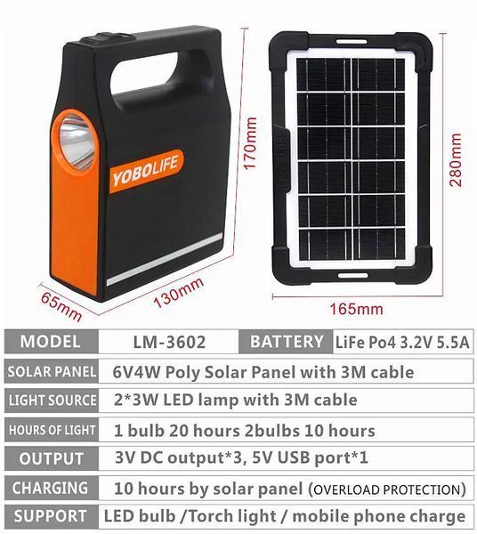 Кемпинговый аккумуляторный фонарь LM-3602 (XHP 30+3xLamp) + солнечная панель + Power Bank (2 режима)