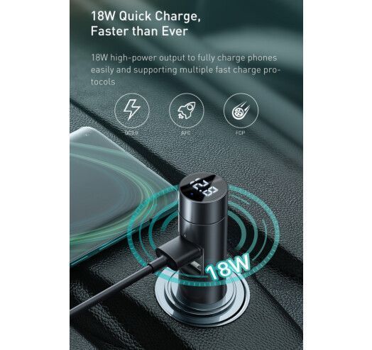 Автомобильный FM-модулятор Baseus Energy Column + bluetooth (2USB) CCNLZ-C0G (Dark grey)