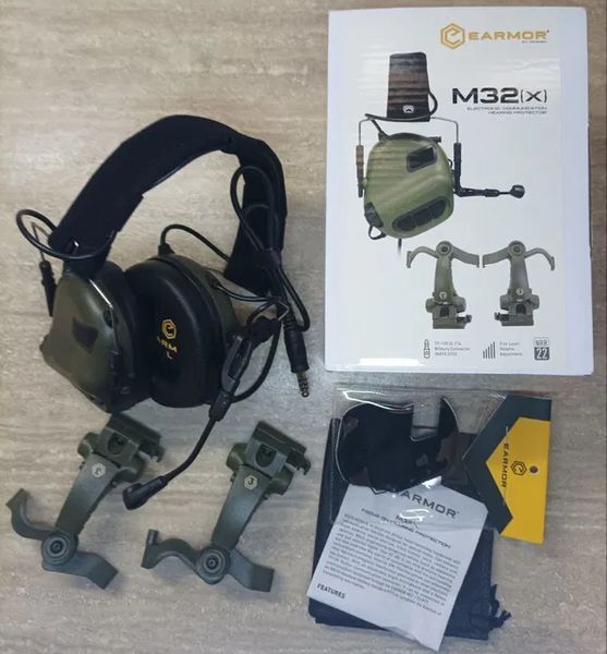 Комплект активні навушники Earmor M32(x) + кріплення чебурашки M16C (Оливковий)