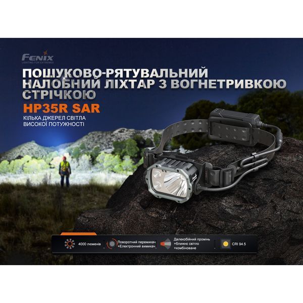 Налобный фонарь Fenix ​​HP35R SAR с огнеупорной повязкой