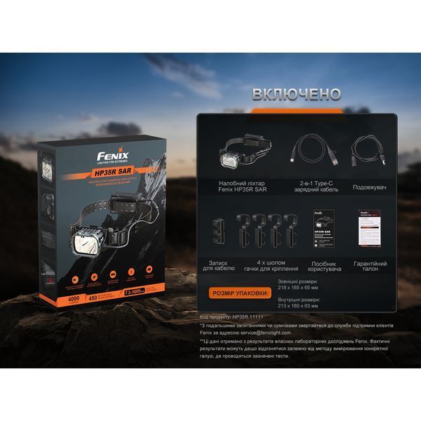 Налобный фонарь Fenix ​​HP35R SAR с огнеупорной повязкой