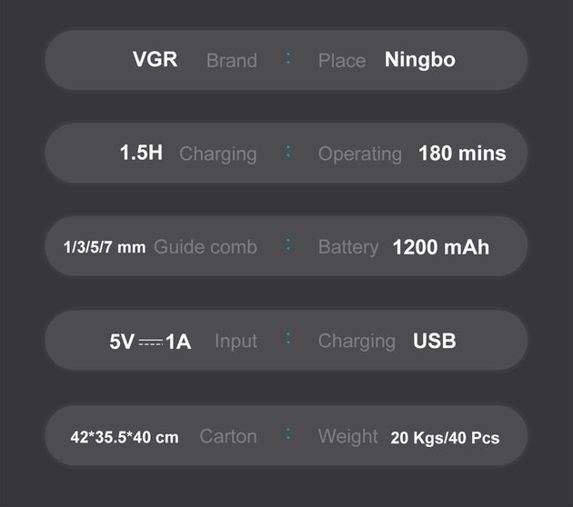 Тример акумуляторний VGR V-949 для бороди та носа IPX6 LCD (5 насадок)