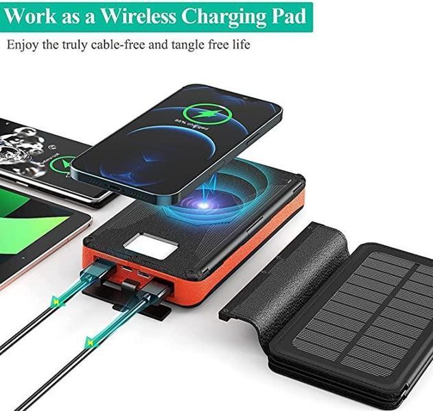 Солнечное зарядное устройство Solar panel (5 панелей по 8W) VerWireless Charging 20000mAh (PN-W09)