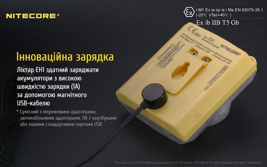 Налобный фонарь Nitecore EH1 6500К с белым и красным светом (взрывозащищенный)