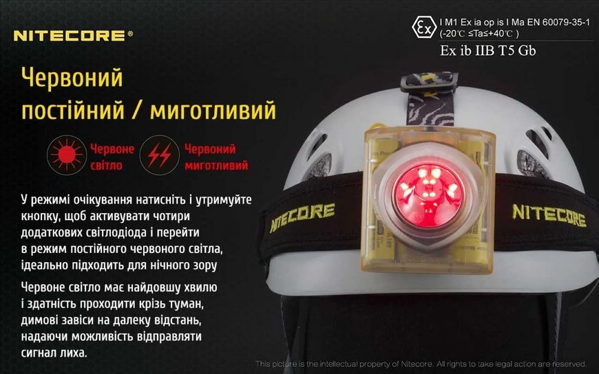 Налобный фонарь Nitecore EH1 6500К с белым и красным светом (взрывозащищенный)