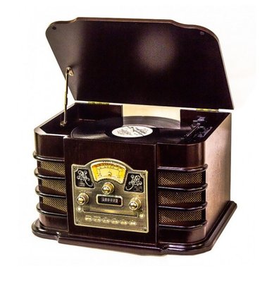 Ретро програвач вінілу Daklin Даллас (AM/FM-стерео, USB/CD MP3, AUX, BT) дерево Шоколадний горіх (RP-131)