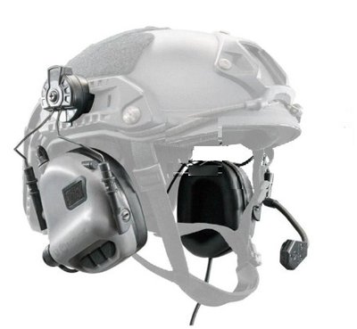 Тактичні активні навушники Earmor М32Н із кріпленням та гарнітурою під шолом Сірий