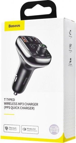 Автомобильный FM-модулятор Baseus T-Typed Bluetooth CCTM-B01 (2USB/1Type-C/36W) Черный