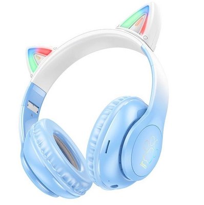 Бездротові Bluetooth навушники Hoco W42 Cat Ears з підсвічуванням (Сині)
