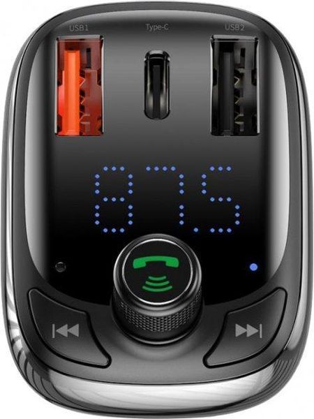 Автомобильный FM-модулятор Baseus T-Typed Bluetooth CCTM-B01 (2USB/1Type-C/36W) Черный