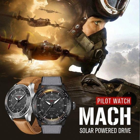 Мужские водостойкие наручные часы North Edge Mach (Коричневые)