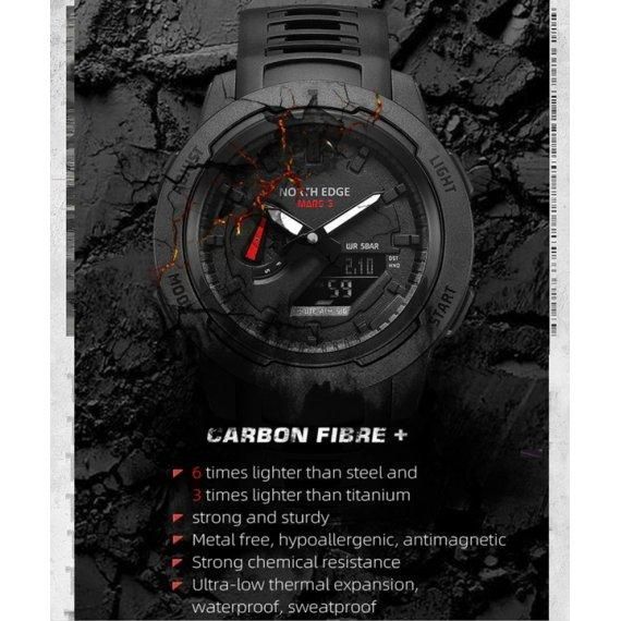 Чоловічий наручний тактичний годинник North Edge Profi Mars3 (Чорний)