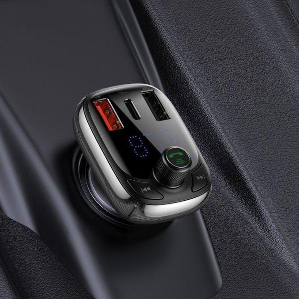Автомобильный FM-модулятор Baseus T-Typed Bluetooth CCTM-B01 (2USB/1Type-C/36W) Черный