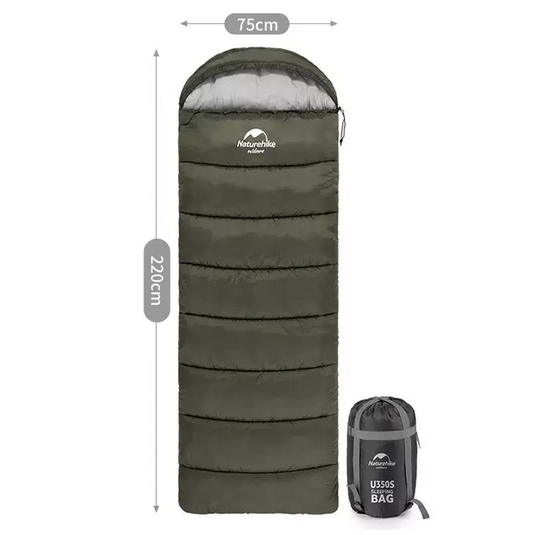 Туристический спальный мешок Naturehike U350S (до -3C) правосторонний (R) Зеленый