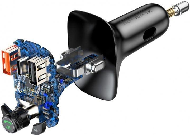 Автомобильный FM-модулятор Baseus T-Typed Bluetooth CCTM-B01 (2USB/1Type-C/36W) Черный
