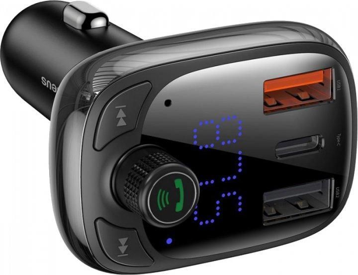 Автомобильный FM-модулятор Baseus T-Typed Bluetooth CCTM-B01 (2USB/1Type-C/36W) Черный