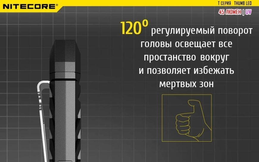 Ліхтар багатофункціональний Nitecore THUMB LEO 1LED+UV LED 45 лм USB-C (3 режими)