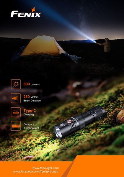 Ручний тактичний ліхтарик Fenix PD25R 800лм Type-C (Чорний)