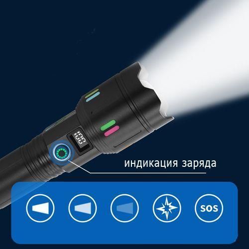 Ручний ліхтар PLD-X83-TG zoom + LCD + Type-C + PowerBank + 1х26650 (18650) 5 режимів