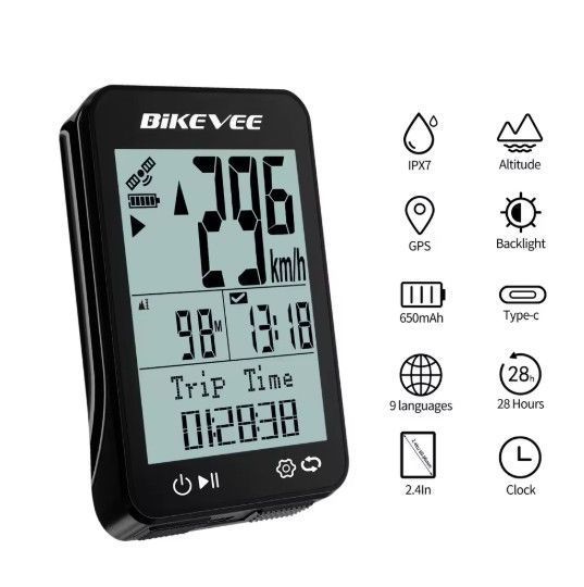 Велокомп'ютер GPS BKV-310 IPX7 LCD-2.4" підсвітка екрана (16 функцій)