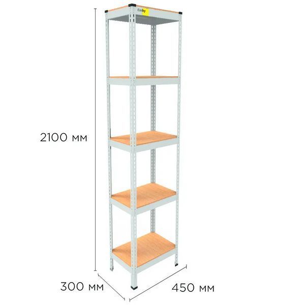 Металевий стелаж Emby Light Series (розмір 2100х450x300мм) 5 полиць ДСП до 100кг Білий