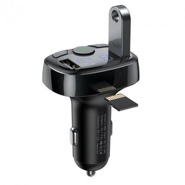 FM-модулятор трансмиттер Baseus T-Typed + bluetooth (2USB) CCTM-01 Black