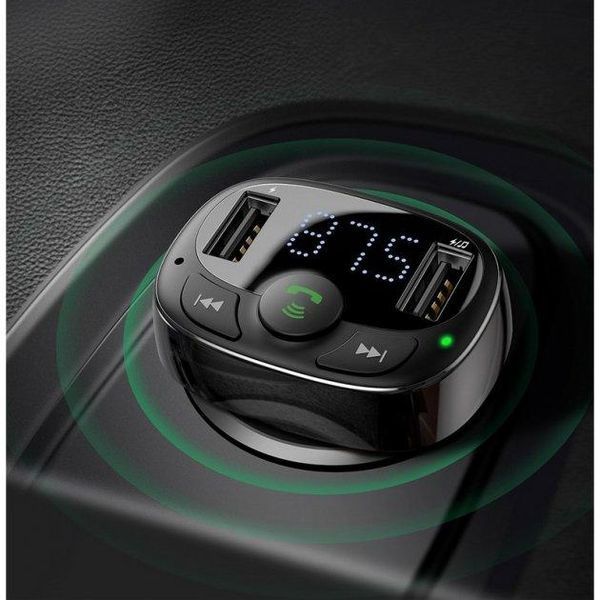 FM-модулятор трансмиттер Baseus T-Typed + bluetooth (2USB) CCTM-01 Black