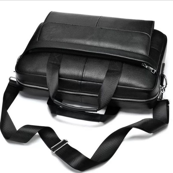 Чоловіча сумка для ноутбука Tiding Bag (39 х 28 х 8 см) портфель із натуральної шкіри Чорний