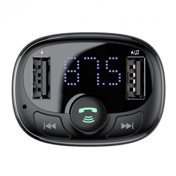 FM-модулятор трансмиттер Baseus T-Typed + bluetooth (2USB) CCTM-01 Black