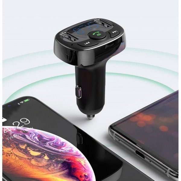 FM-модулятор трансмиттер Baseus T-Typed + bluetooth (2USB) CCTM-01 Black