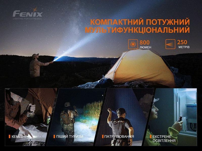 Ручний тактичний ліхтарик Fenix PD25R 800лм Type-C (Чорний)